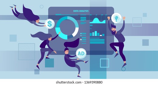 Business Intelligence and Big Data analysis. Flat Vector Illustration.