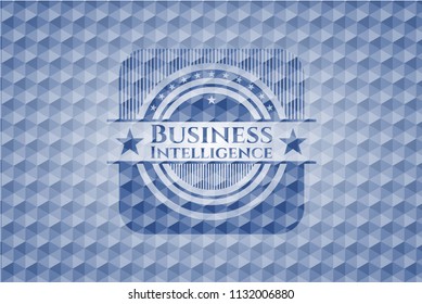 Business Intelligence blue badge with geometric pattern.