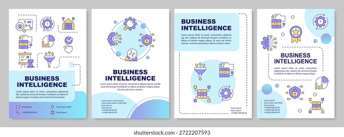 Diseño de folleto de gradiente azul de inteligencia empresarial. Inteligencia artificial. Diseño publicitario de folleto con iconos de línea de color. Editable 4 páginas