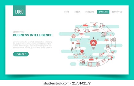 business intelligence concept with circle icon for website template or landing page homepage