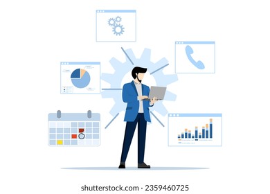 business intelligence concept, intelligence dashboard, innovative solution with tiny people. abstract vector illustration of software solutions and performance tools. Data analysis, KPI metaphor.