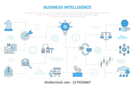 business intelligence concept with icon set template banner with modern blue color style