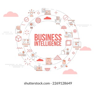 business intelligence concept with icon set template banner and circle round shape