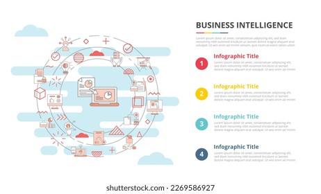concepto de inteligencia de negocios para banner de plantilla de infografía con información de lista de cuatro puntos