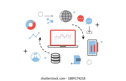 Concepto de inteligencia de negocios ilustración de fondo vectorial con varios elementos y símbolos