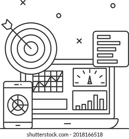 Panel de inteligencia de negocios Diseño de iconos vectores, Símbolo de estrategia de negocio, Firma de plan de marketing, ilustración de administración y gestión operativa del stock, Concepto de tableros estratégicos,