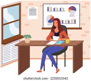 Business intelligence, data analysis, analytical information making strategic business decisions. Problem solving results, management tools, enterprise strategy development. Woman work paper document