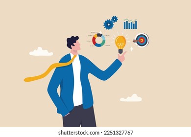 Business intelligence, data analysis for insight making business decision for success, information or report for management concept, businessman hold smart lightbulb with business intelligence data.