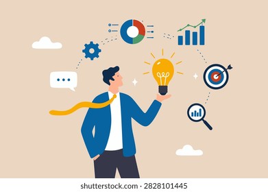 Business intelligence, data analysis for insight making business decision for success, information or report for management concept, businessman hold smart VECTOR