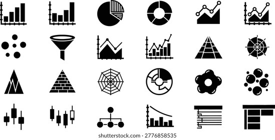 Business intelligence data visualization icons collection for analytics infographics