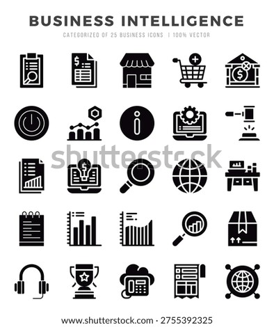 Business Intelligence elements. Glyph web icon set. Simple vector illustration.