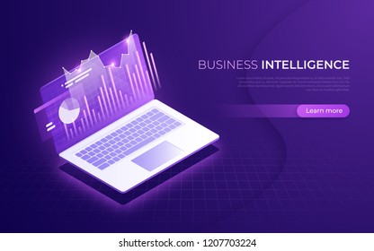Business intelligence, financial performance, data analysis isometric concept. Vector illustration.
