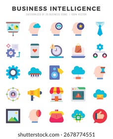 Coleção de ícones simples do Business Intelligence. Pacote de ícones planos. Ilustração vetorial