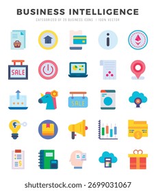 Coleção de ícones simples do Business Intelligence. Conjunto de 25 ícones. Ilustração vetorial.