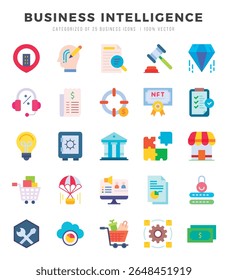 Iconos planos de Business Intelligence. Vector Ilustración plana.