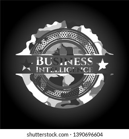 Business Intelligence grey camouflaged emblem. Vector Illustration.