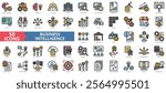 Business intelligence icon collection set. Containing technology, enterprise, data analysis, management, reporting, mining, performance icon. Simple flat outline vector illustration