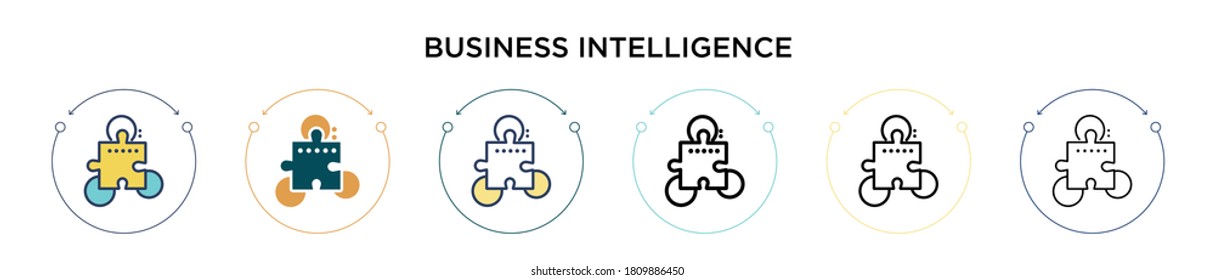 Business Intelligence Icon in vollem, dünnen Linie, Umriss und Strich Stil. Vektorgrafik zweier farbiger und schwarzer Business Intelligence-Vektorsymbole kann für mobile, iPhone-, web-basierte