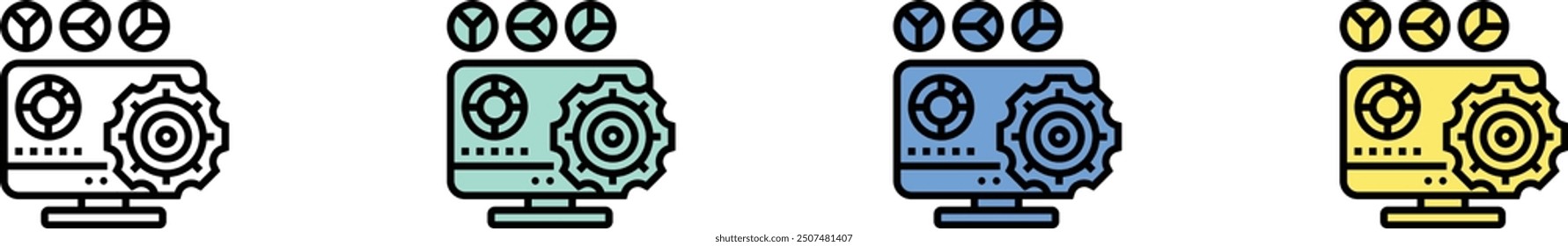 business intelligence icon. Outline, Green, Blue and Yellow Style Design Isolated On White Background