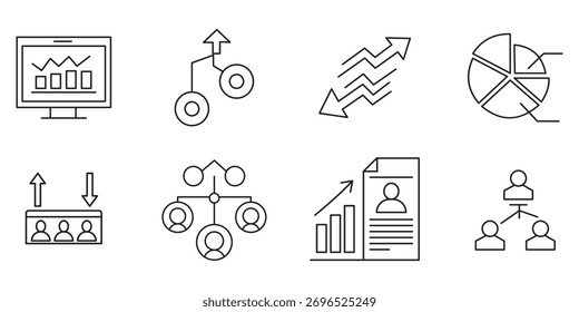 Business Intelligence Icon Set. Analytics, Data, Strategy Tool, Reporting Symbol