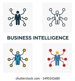 Business Intelligence icon set. Four elements in diferent styles from business management icons collection. Creative business intelligence icons filled, outline, colored and flat symbols.