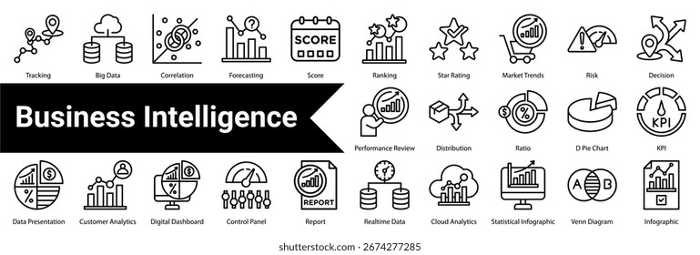 Colección de hoja de símbolos de icono de inteligencia empresarial