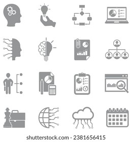 Business Intelligence Icons. Gray Flat Design. Vector Illustration. 