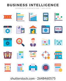 Business Intelligence Icons Pack Flat Style. Vector illustration.