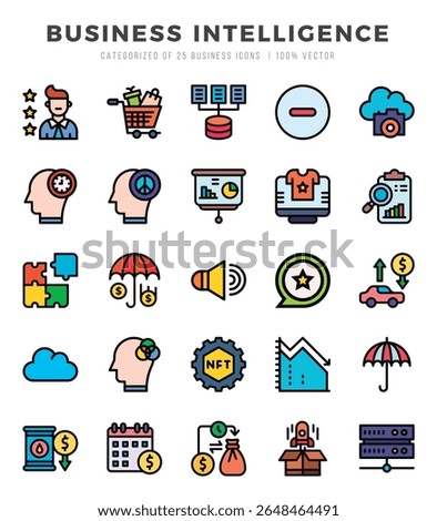 Business Intelligence Icons Pack. Lineal Color icons set. Lineal Color icon collection set.