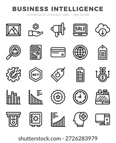 Conjunto de iconos de inteligencia empresarial. Colección de íconos simples de la web Lineal.