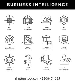 Business Intelligence Icons - A Set of High-Quality Icons for Business Intelligence like Big Data, Data Warehouse, Mining, Ethics, Governance, and more.