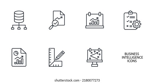 Business intelligence icons set . Business intelligence pack symbol vector elements for infographic web