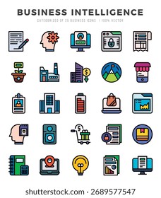 Ícones de Business Intelligence definidos para site e site e aplicativos móveis.