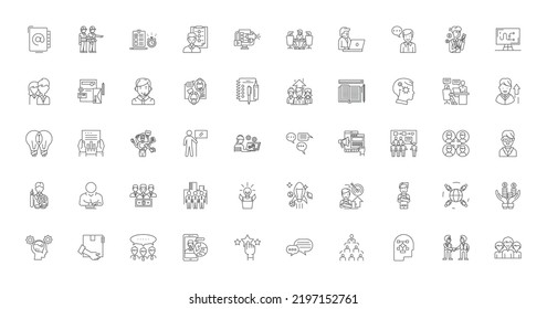 Business intelligence ideas, linear icons, line signs set, vector collection