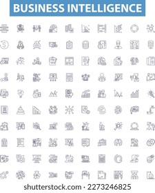 Business intelligence line icons, signs set. Analytics, Data, Processing, Report, Dashboard, Consultancy, Strategy, Visualization, Automation outline vector illustrations.