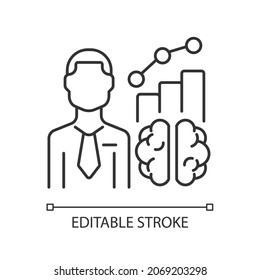 Business Intelligence Manager Linear Icon. Market And Customer Analyst. Solution Providing Expert. Thin Line Customizable Illustration. Contour Symbol. Vector Isolated Outline Drawing. Editable Stroke