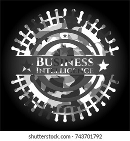 Business Intelligence on grey camouflaged pattern