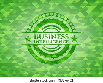 Business Intelligence realistic green emblem. Mosaic background