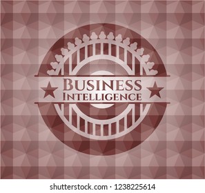 Business Intelligence red emblem with geometric pattern background. Seamless.