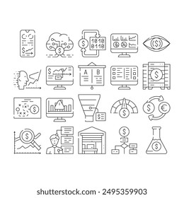 Business Intelligence Technology Icons Set Vector. Business Intelligence Analysis And Analytics Chart And Infographic, Digital Strategy And Science, Trade Market Research Contour Illustrations
