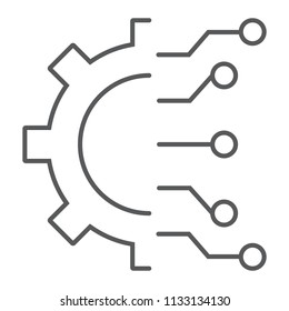 Business Intelligence thin line icon, data and analytics, cogwheel sign, vector graphics, a linear pattern on a white background, eps 10.