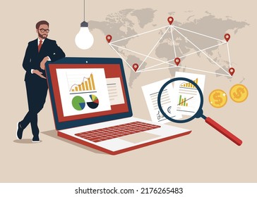 Business intelligence with various items and symbols.