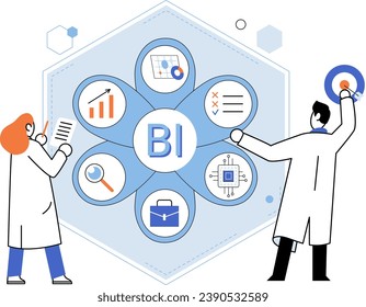 Business intelligence. Vector illustration Analysis financial dathelps in assessing performance Strategies guide business operations and goal achievement Flat design elements create modern visual