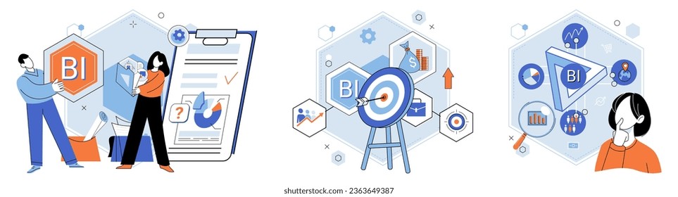 Inteligencia empresarial. Ilustración vectorial Cada dato recopilado contribuye a la inteligencia general del negocio Inteligencia se refiere a la capacidad de analizar e interpretar la información El crecimiento del concepto