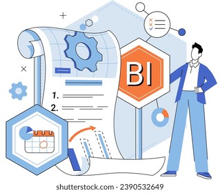 Business intelligence. Vector illustration Finance plays crucial role in implementing business strategies Strategy formulation requires deep understanding business landscape Flat design elements