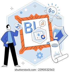 Business intelligence. Vector illustration Flat design elements create modern visual style Charts and graphs provide visual representations data Infographics present information in visually engaging