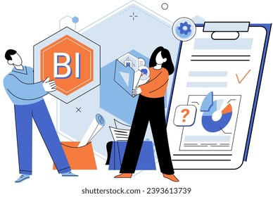 Business intelligence. Vector illustration Managers play crucial role in coordinating teams and resources Reports summarize key findings and recommendations Success is achieved through strategic