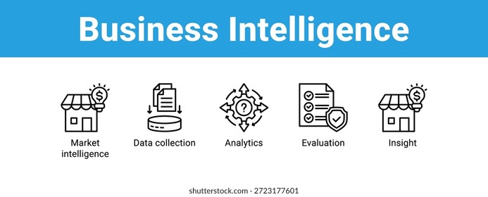 Business Intelligence web banner icon vector illustration concept , with icon of Market intelligence, Data collection, Analytics.