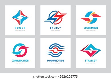 Business interaction logo set vector illustration. Business communication logo collection. Graphic design elements.