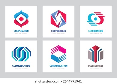 Business interaction logo set vector illustration. Business communication logo collection. Graphic design elements.	